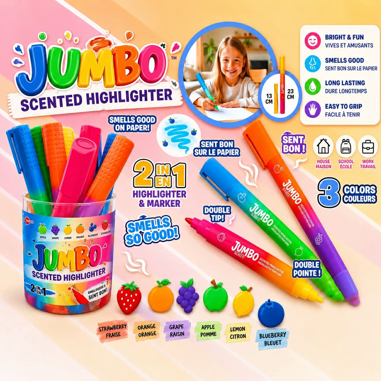 Surligneur jumbo de 23cm 2 en 1 avec senteur