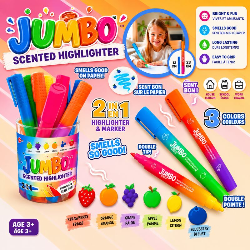 Surligneur jumbo de 23cm 2 en 1 avec senteur