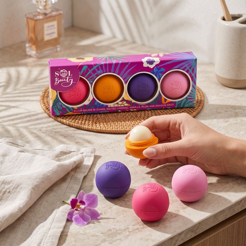 Baumes à lèvres parfum Goyave, Caramel Salé, Prune, Fruit du dragon