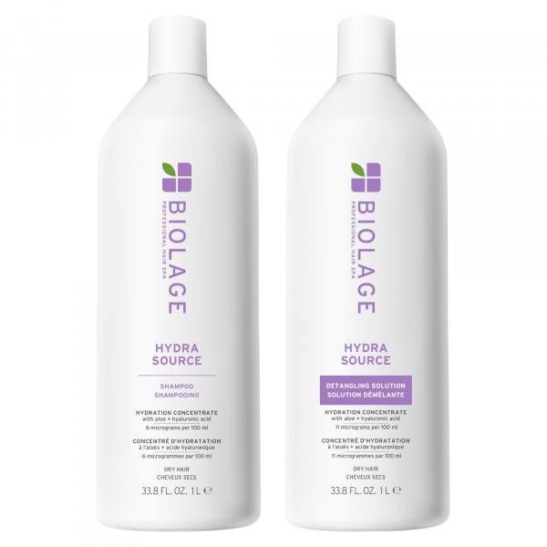 Biolage Hydra Source – Duo Shampooing et Solution Démêlante 1 L pour cheveux secs