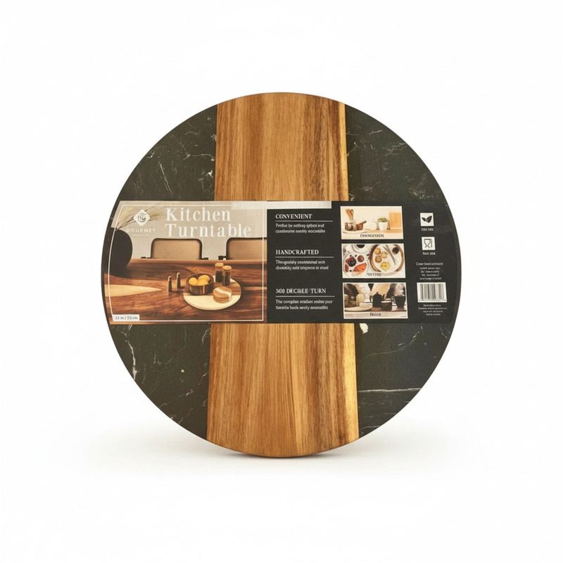 Plateau tournant de cuisine en marbre et bois – 360°