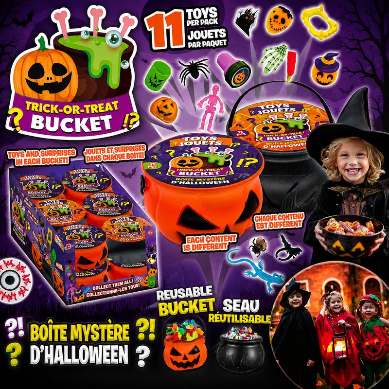 Seau citrouille mystère d’Halloween – 11 jouets surprises
