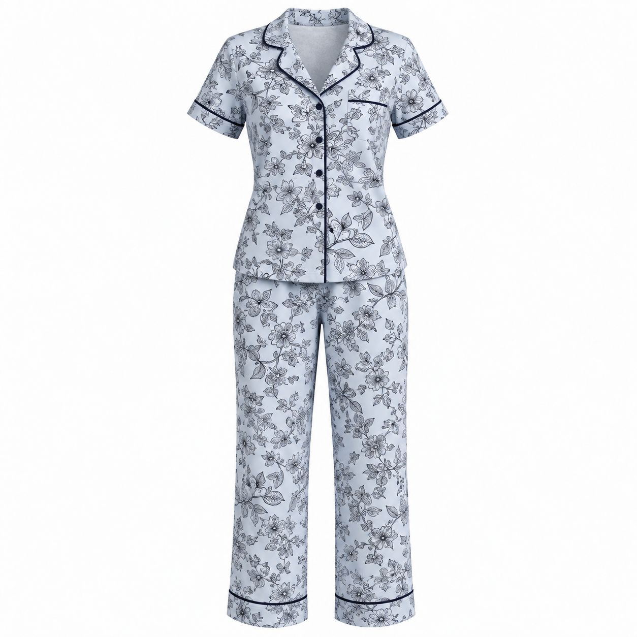 Pyjama pour femme à motif floral – Ensemble 2 pièces- Fleuri- L