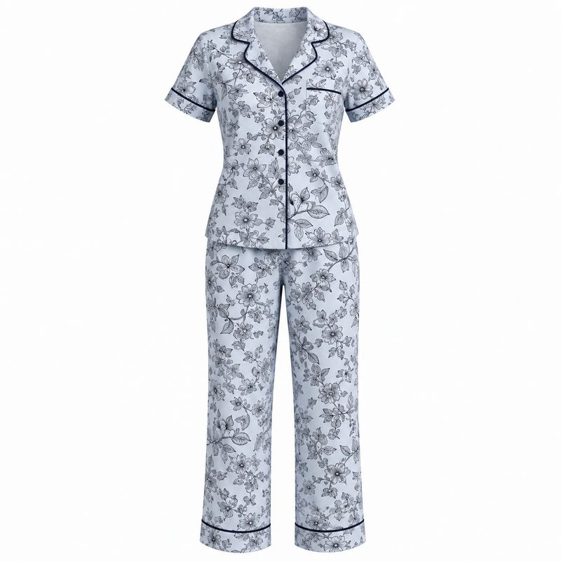 Pyjama pour femme à motif floral – Ensemble 2 pièces- Fleuri- L