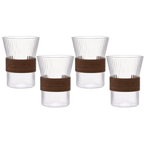 Ensemble de 4 gobelets en verre avec accent en bois – 330 ml