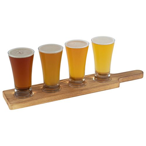 Ensemble de dégustation avec 4 verres et plateau en bois – 5 pièces- MATEO
