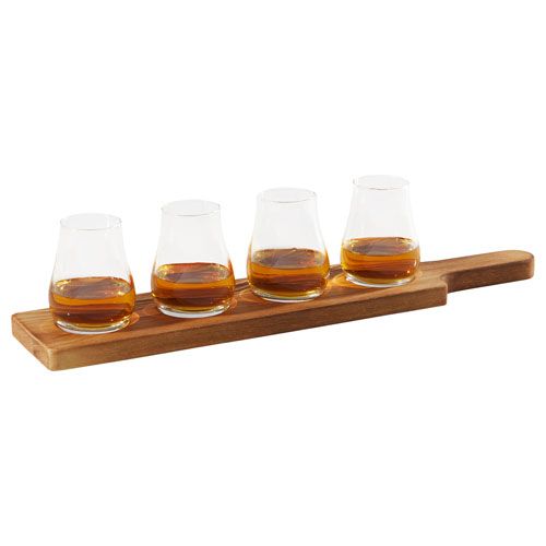 Ensemble de dégustation avec 4 verres et plateau en bois – 5 pièces- ADAN