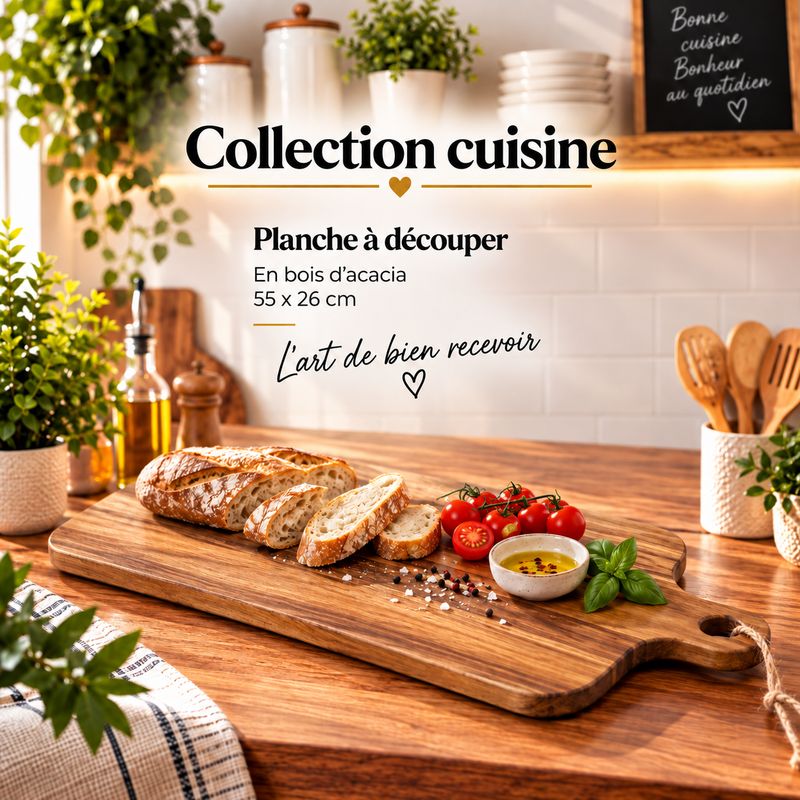Planche de service en bois d’acacia avec poignée