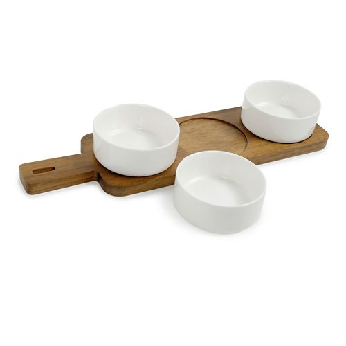 Ensemble de service avec 3 bols et plateau en bois – 4 pièces