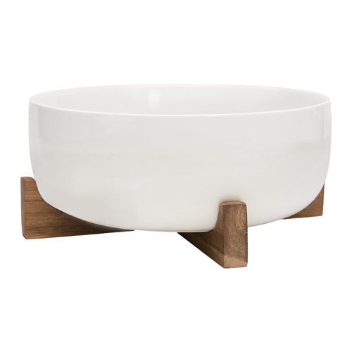 Bol de service en porcelaine avec base en bois d’acacia – 24 cm