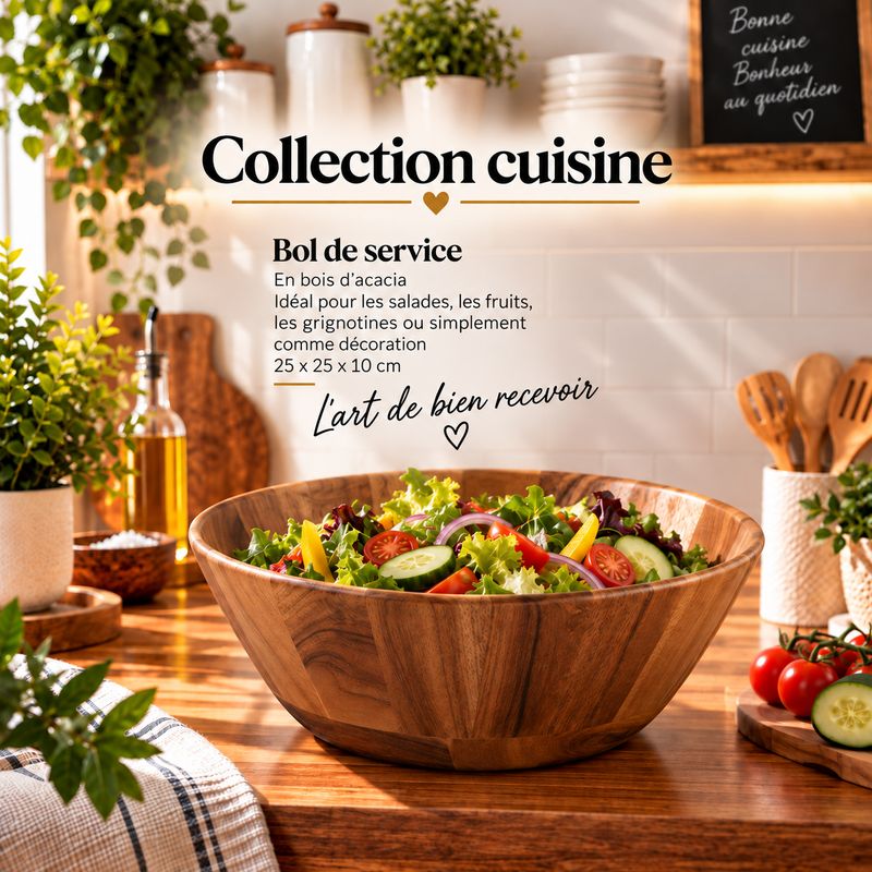 Grand bol de service en bois d’acacia
