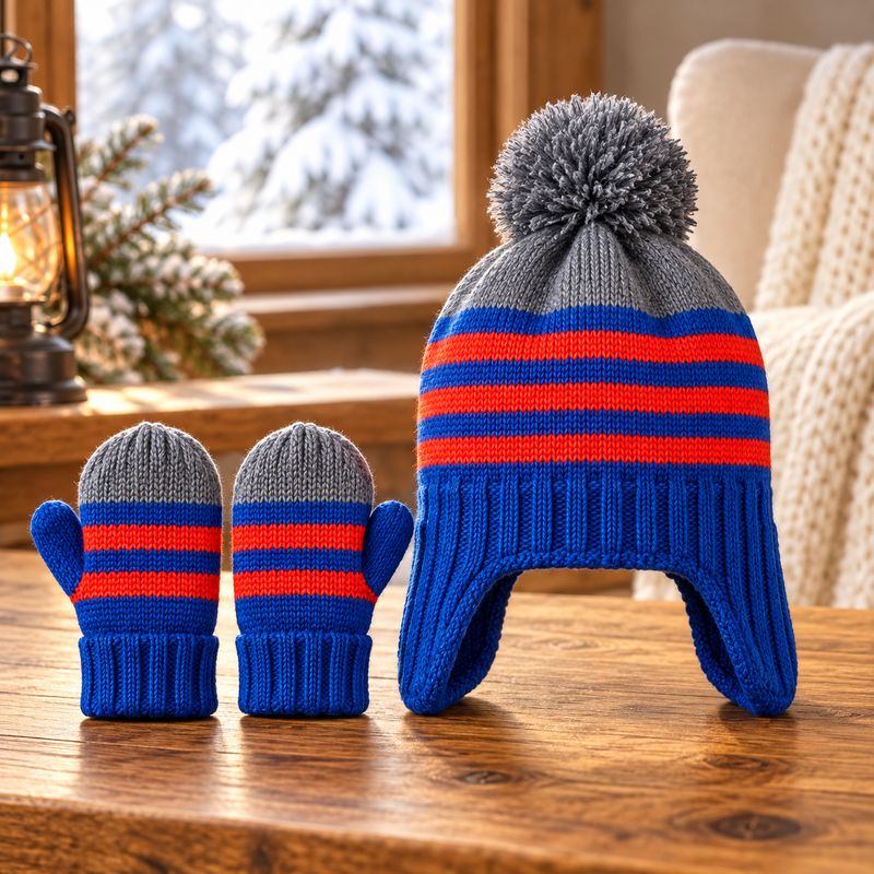 Duo Tuque &amp; Mitaine Enfant Bleu/Rouge