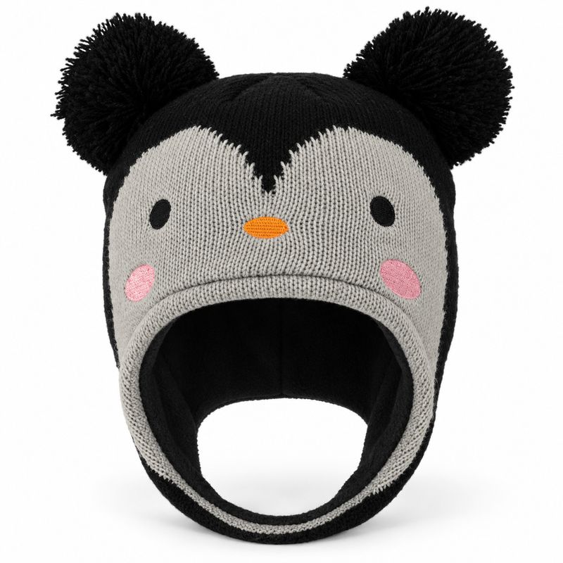 Tuque pour enfant pingouin avec pompom- gris