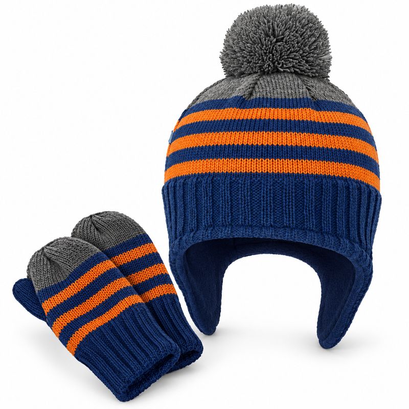 Duo Tuque &amp; Mitaine Enfant Bleu/Orange
