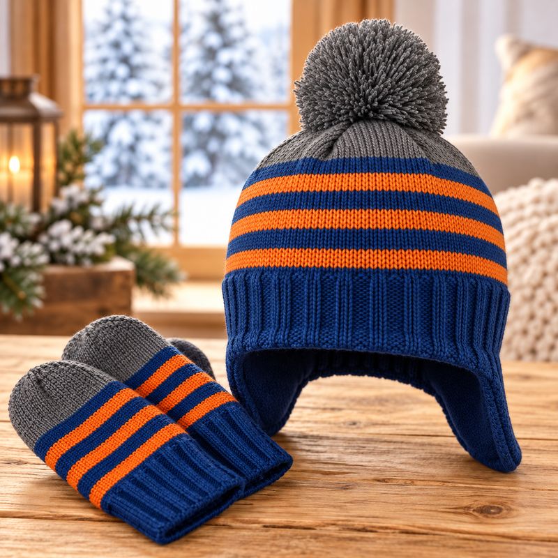 Duo Tuque &amp; Mitaine Enfant Bleu/Orange