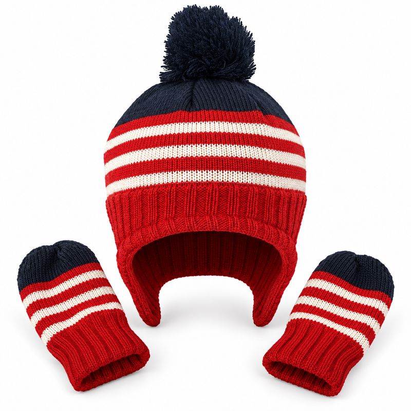 Duo Tuque &amp; Mitaine Enfant Rouge/Blanc