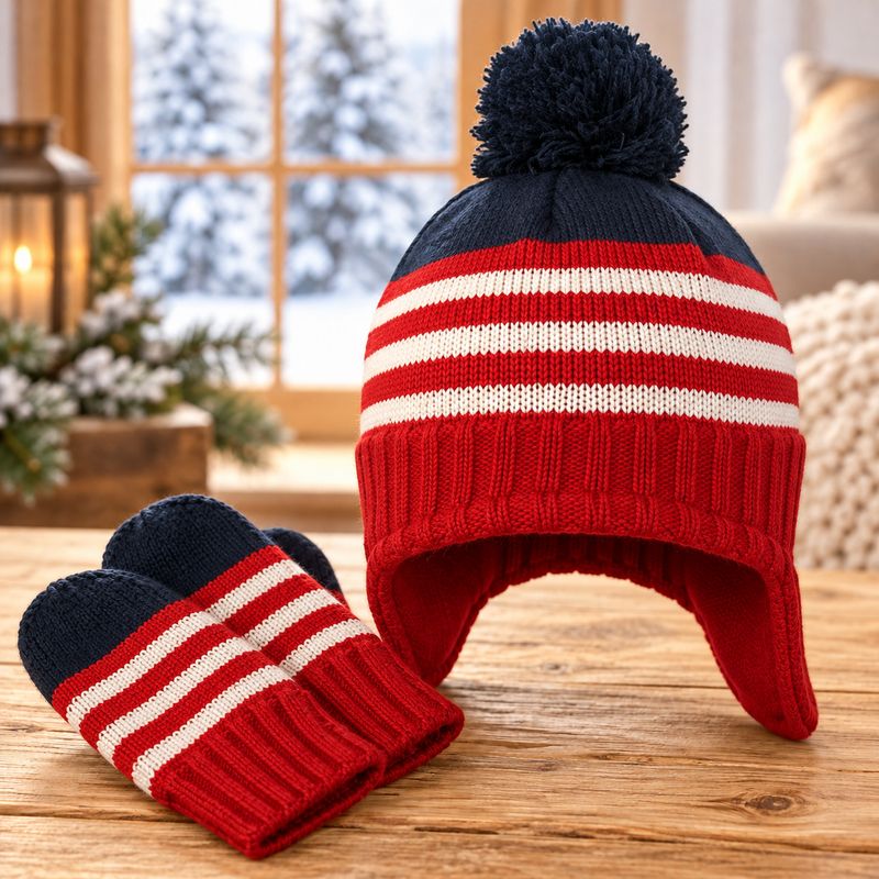 Duo Tuque &amp; Mitaine Enfant Rouge/Blanc
