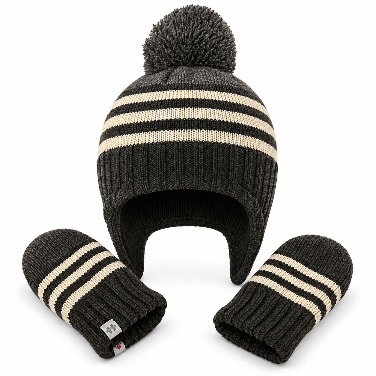 Duo Tuque &amp; Mitaine Enfant Charcoal/Blanc