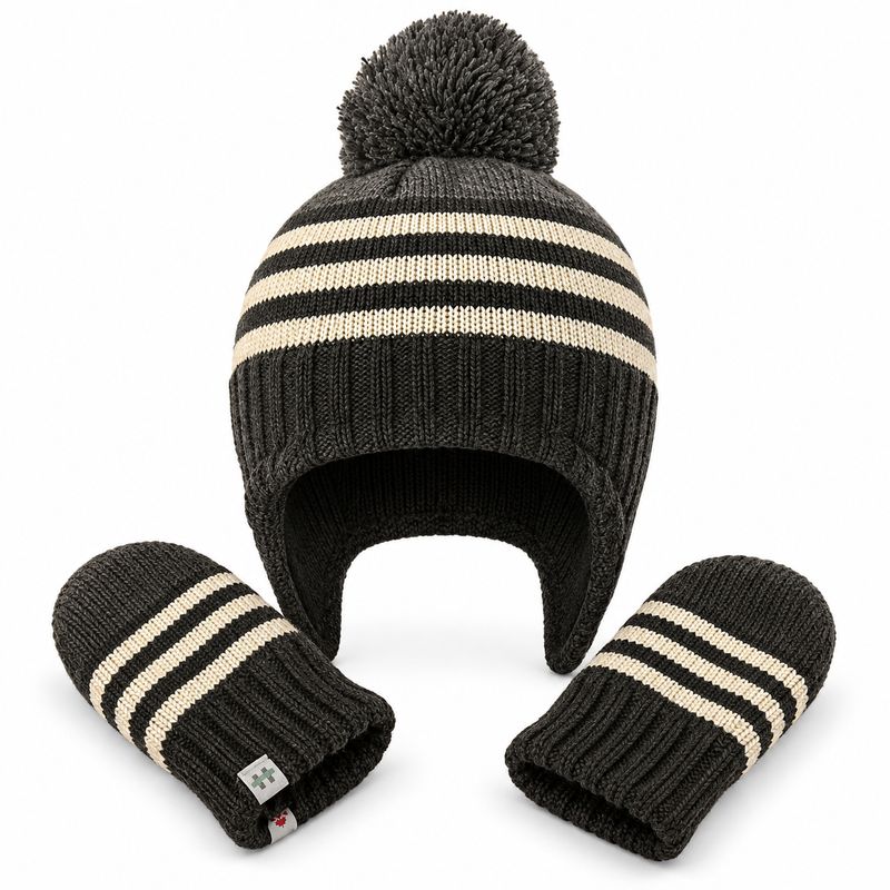 Duo Tuque &amp; Mitaine Enfant Charcoal/Blanc