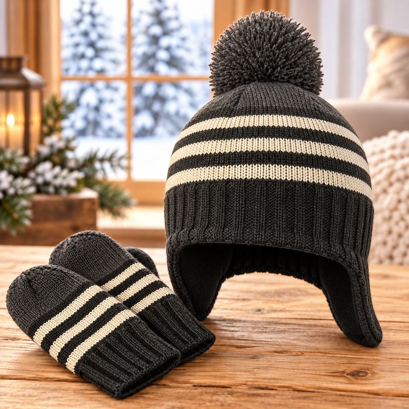 Duo Tuque &amp; Mitaine Enfant Charcoal/Blanc