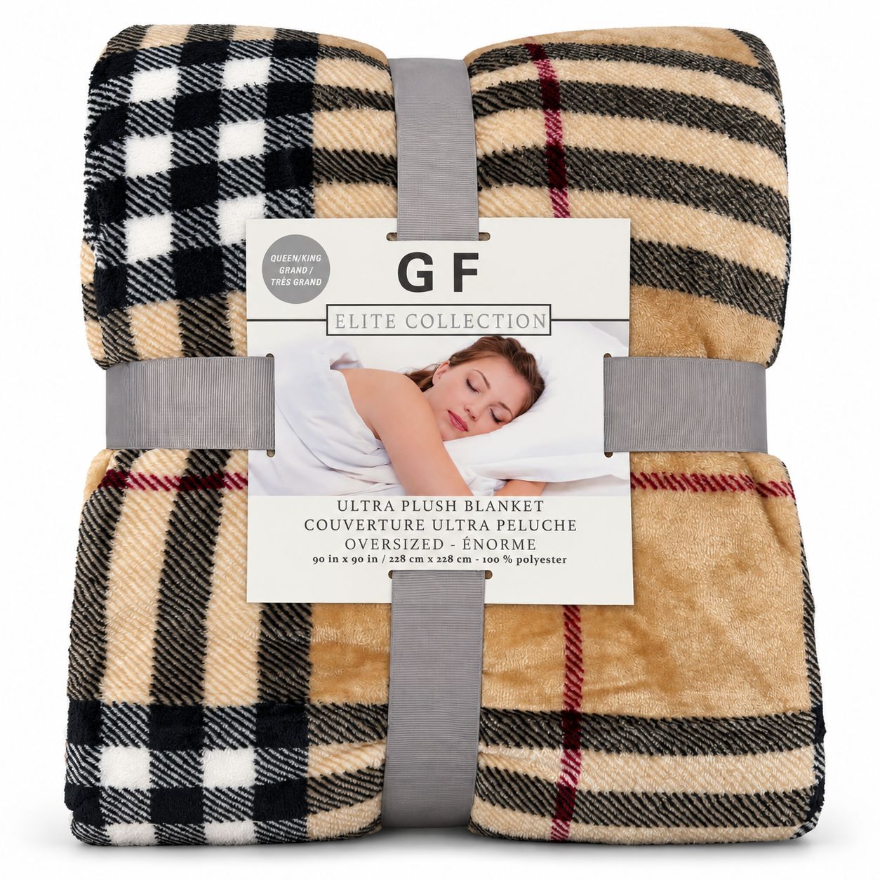 Très Grande Couverture en peluche- Brun/ Noir