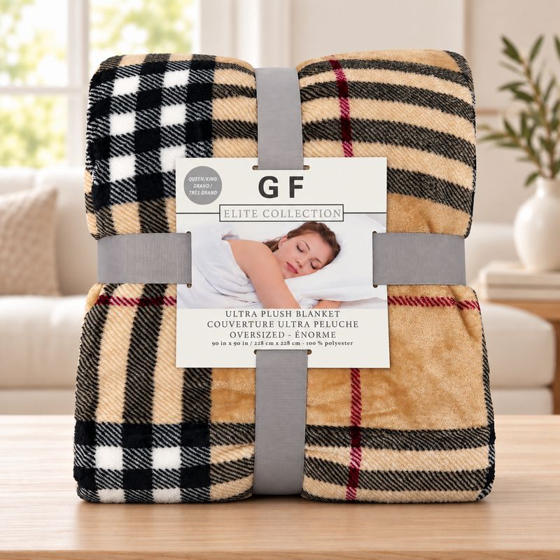 Très Grande Couverture en peluche- Brun/ Noir