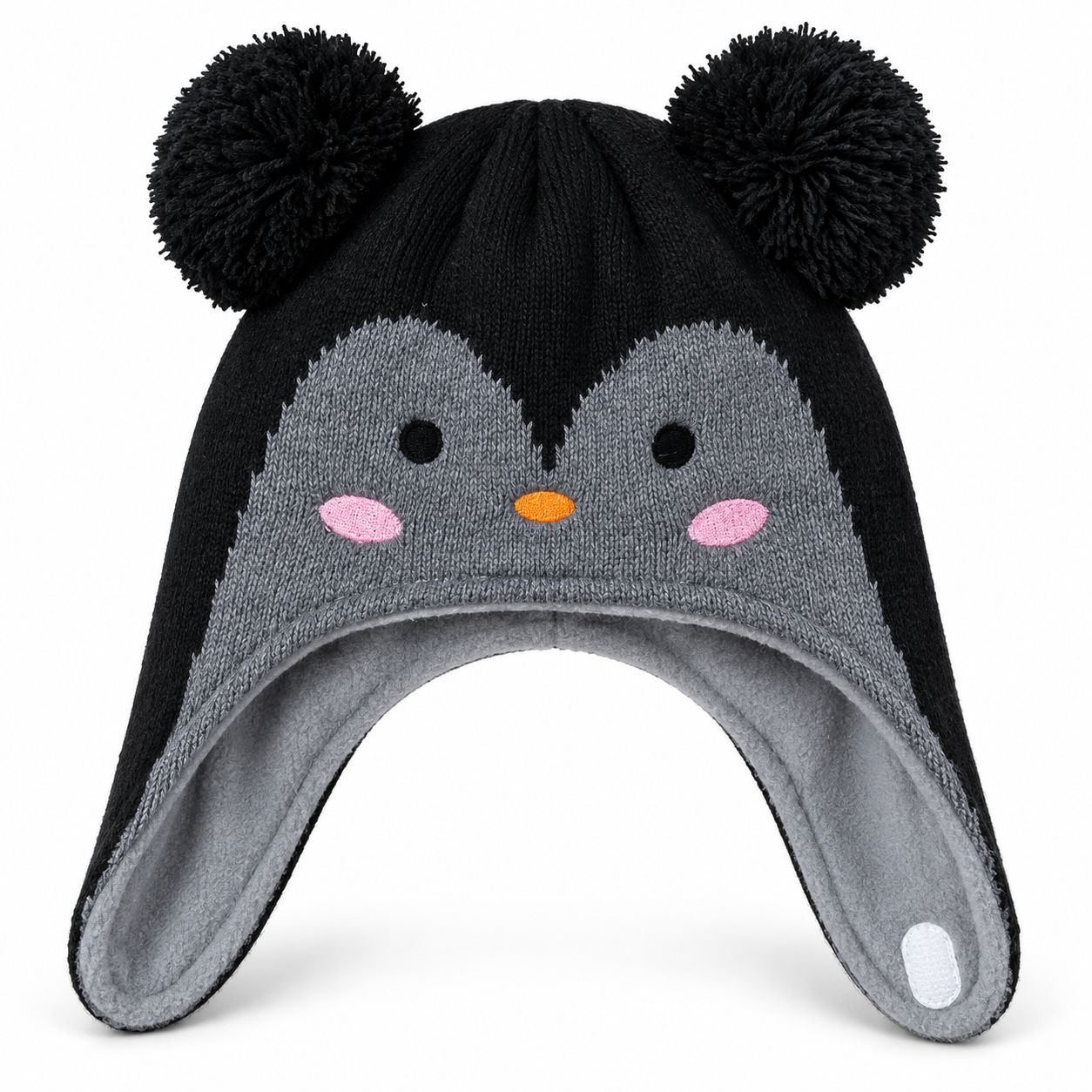Tuque pour enfant pingouin avec pompom- Charcoal