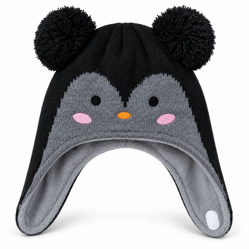 Tuque pour enfant pingouin avec pompom- Charcoal