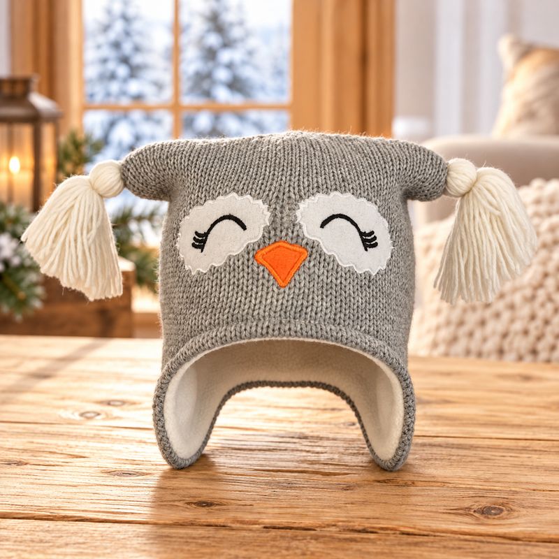 Tuque pour Enfant Hiboux-Gris