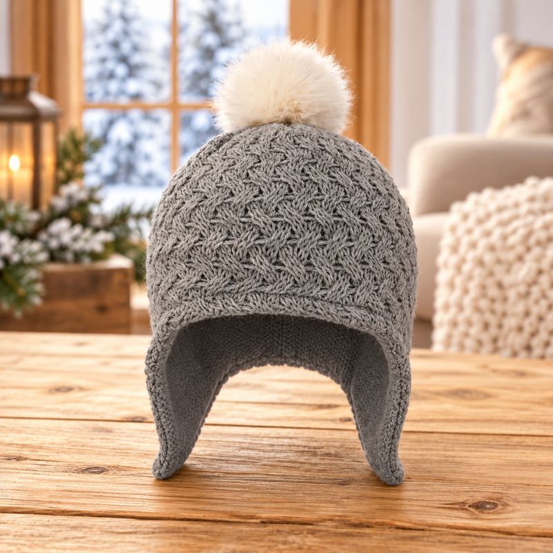 Tuque pour Enfant Grise avec pompom