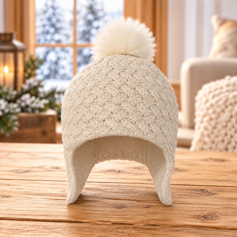 Tuque pour enfant crème avec pompom