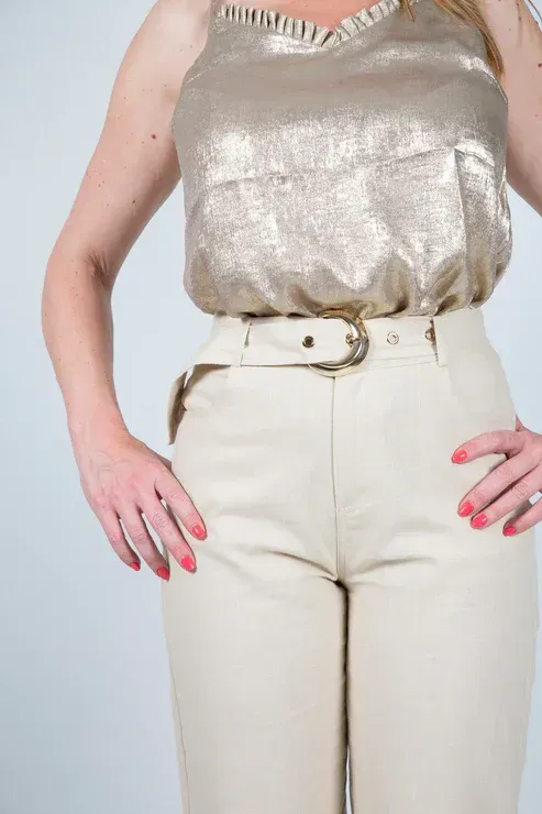 Pantalón lino pitillo (Beige) Pantalón lino pitillo (Beige)