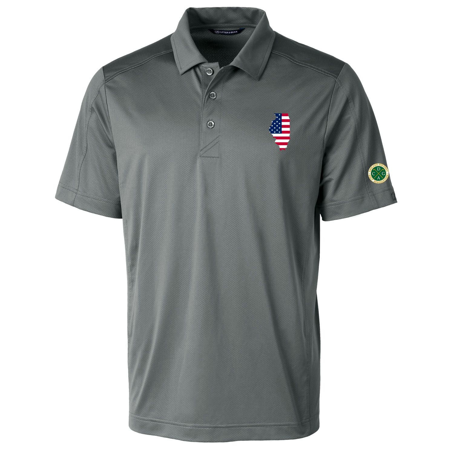 Cutter &amp; Buck Men&#39;s Textured Stretch Prospect Polo with IL/USA Flag, Color: Grey, Size: S