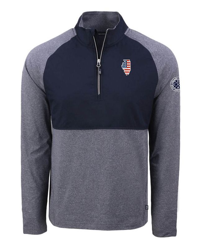 Cutter &amp; Buck - Adapt Eco Knit Hybrid Men&#39;s Quarter Zip with IL/USA Flag