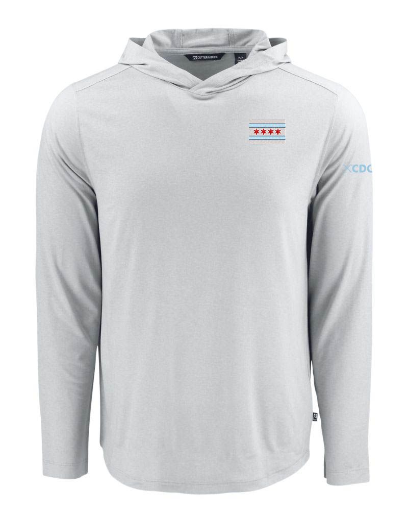 Cutter &amp; Buck - Coastline Recycled Men&#39;s Hooded Shirt with Chi Flag, Color: Concrete, Size: S