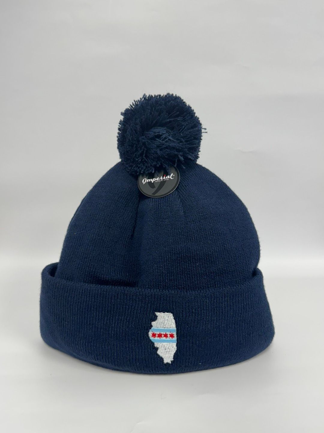 Imperial - 6006 Navy Winter Beanie with IL/Chi Flag and CDGA, Color: Navy