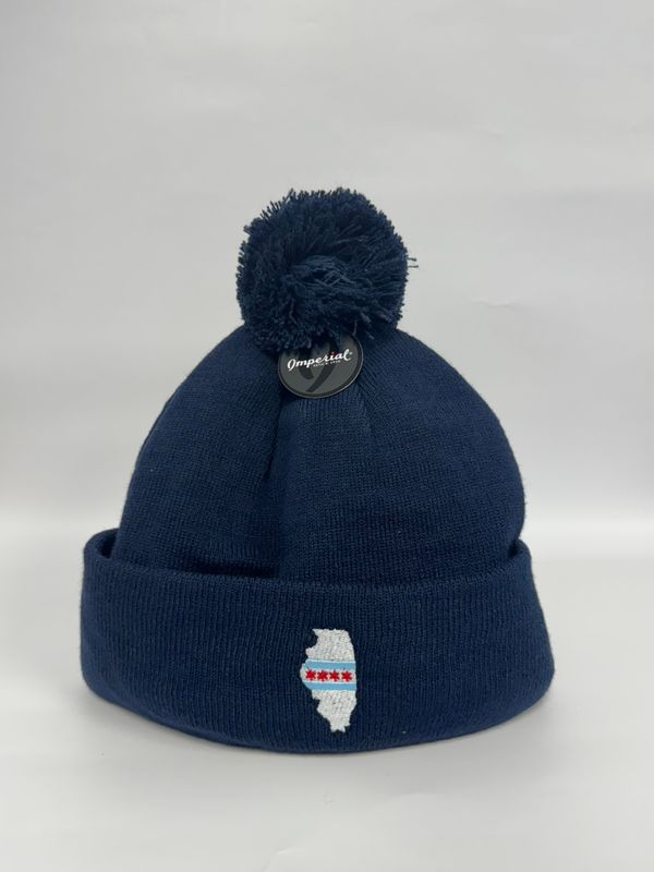 Imperial - 6006 Navy Winter Beanie with IL/Chi Flag and CDGA