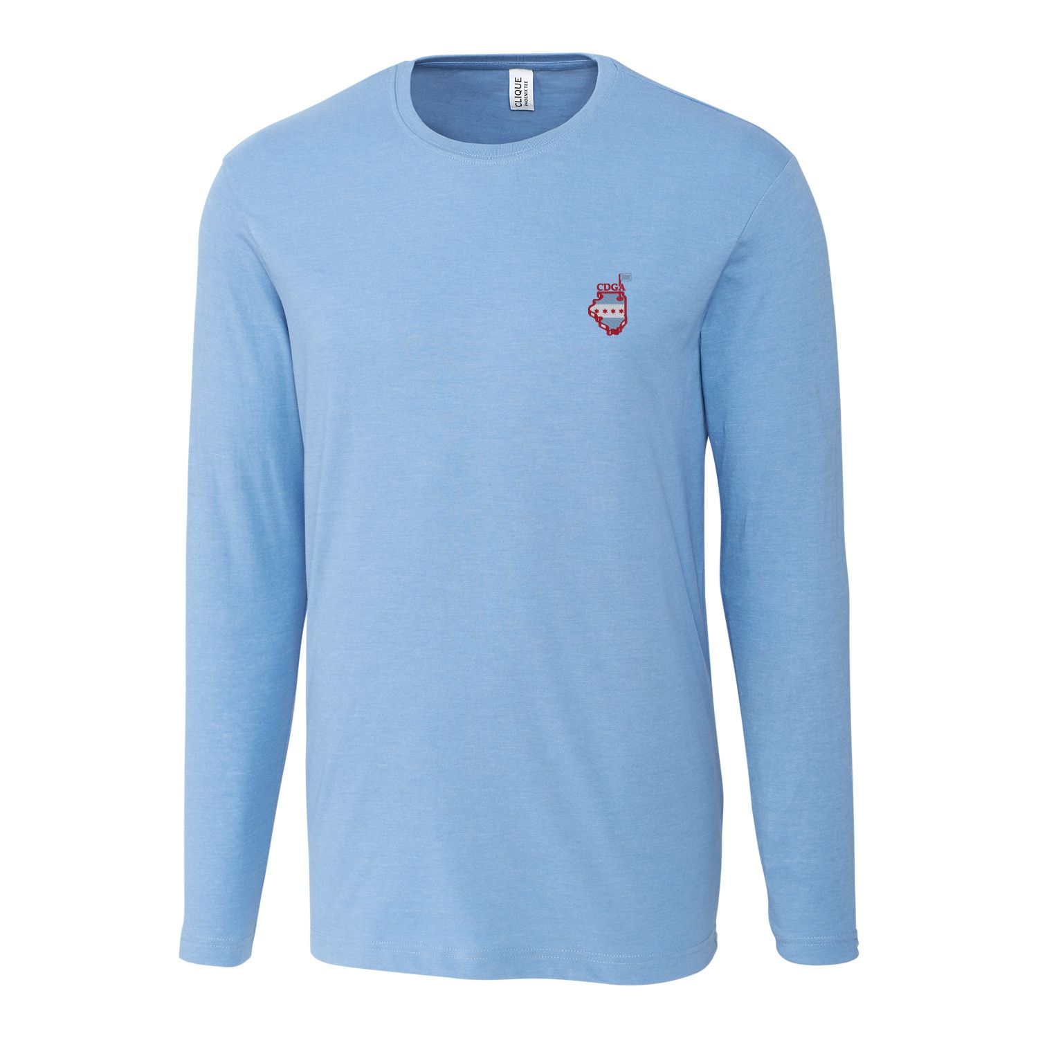 Cutter &amp; Buck - Clique Long Sleeve Phoenix Tee with IL/Chi Flag/CDGA, Size: S, Color: Light Blue
