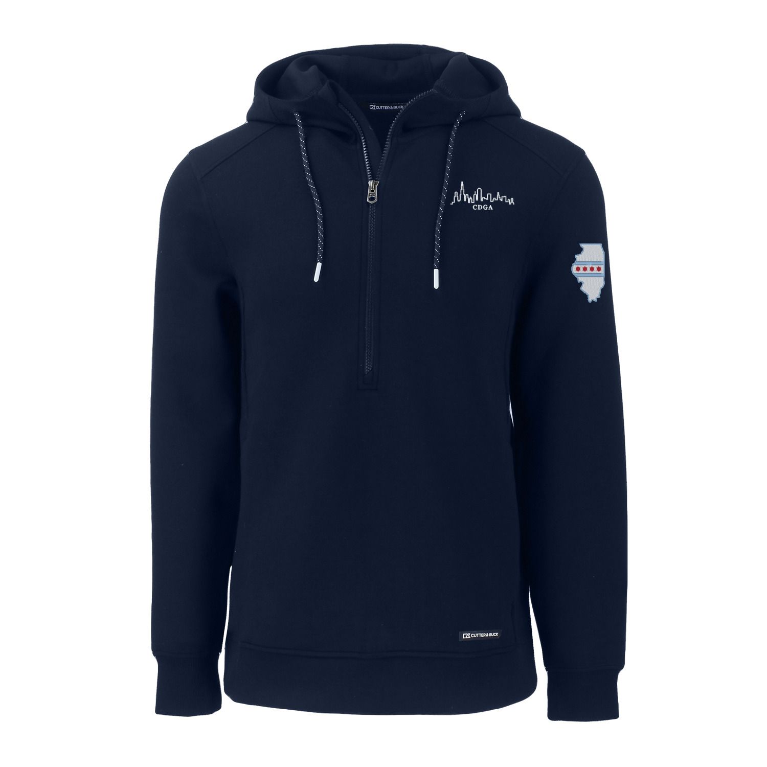Cutter &amp; Buck - Roam Eco Half Zip Recycled Men’s Hooded Pullover with Skyline, Color: Navy, Size: S