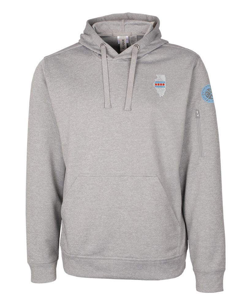 Cutter &amp; Buck - Clique Eco Performance Hoodie with IL/Chi Flag, Color: Grey, Size: S