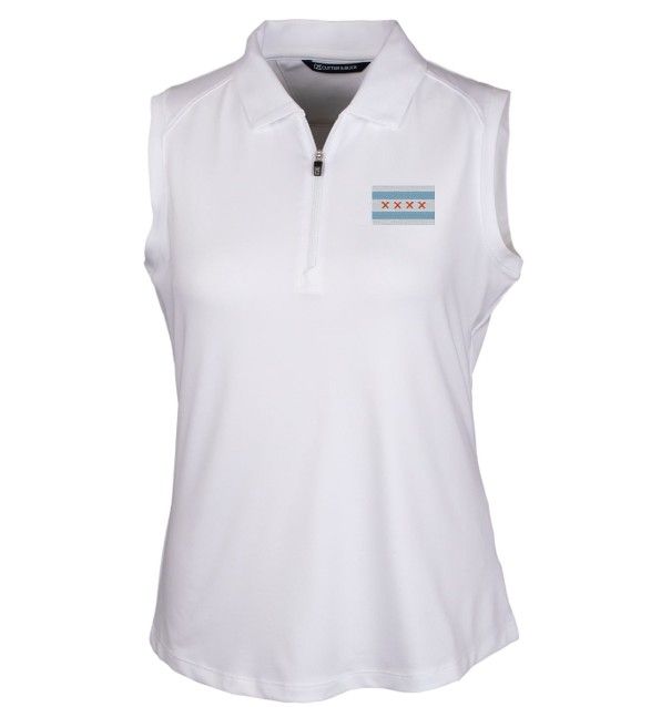 Cutter &amp; Buck Ladies Forge Stretch Polo with Chi Flag/Clubs, Color: White, Size: S