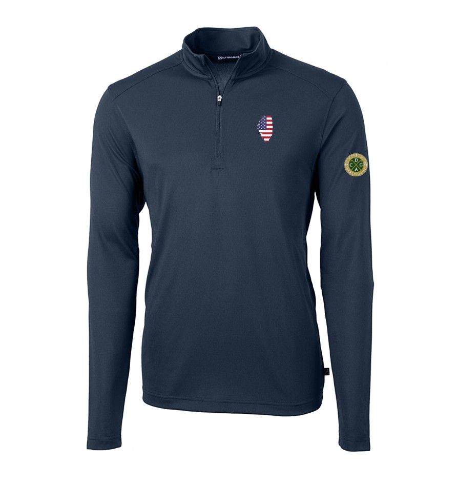 Cutter &amp; Buck Men&#39;s Virtue Eco Pique Recycled Quarter-Zip with IL/USA, Color: Navy Blue, Size: S