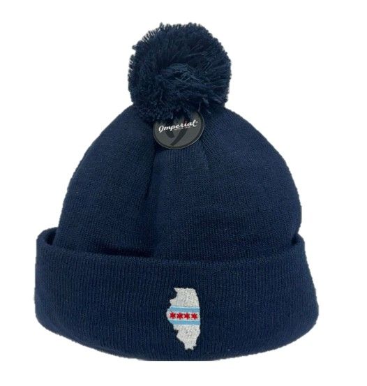 Imperial - 6006 Navy Winter Beanie with IL/Chi Flag and CDGA