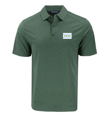 Men's Heathered Hunter Forge Eco Polo with Chicago Flag Shamrock 