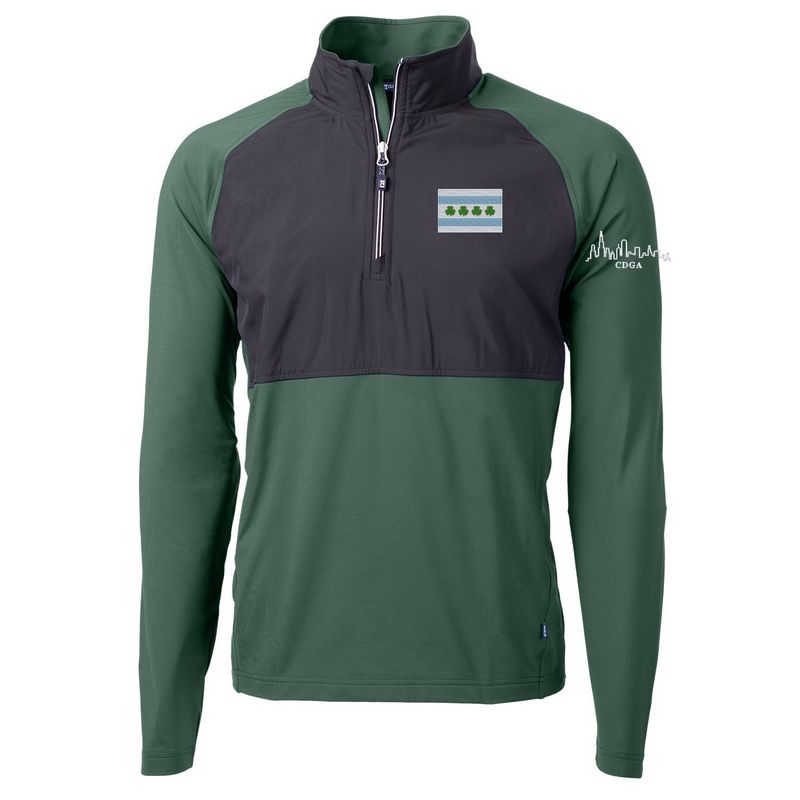 Cutter &amp; Buck - Men's Chicago Flag/Shamrock Adapt Hybrid Quarter Zip, Hunter Green/Black