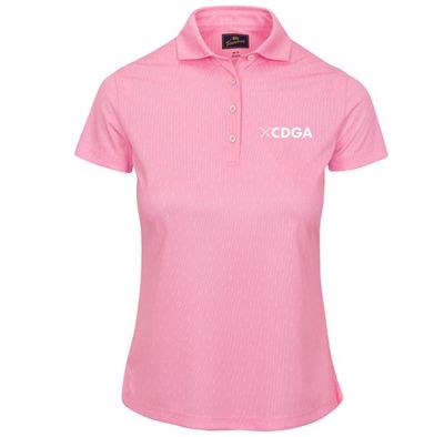 Tourney Women's Irons Print Performance Polo with CDGA Wordmark, Rose Pink