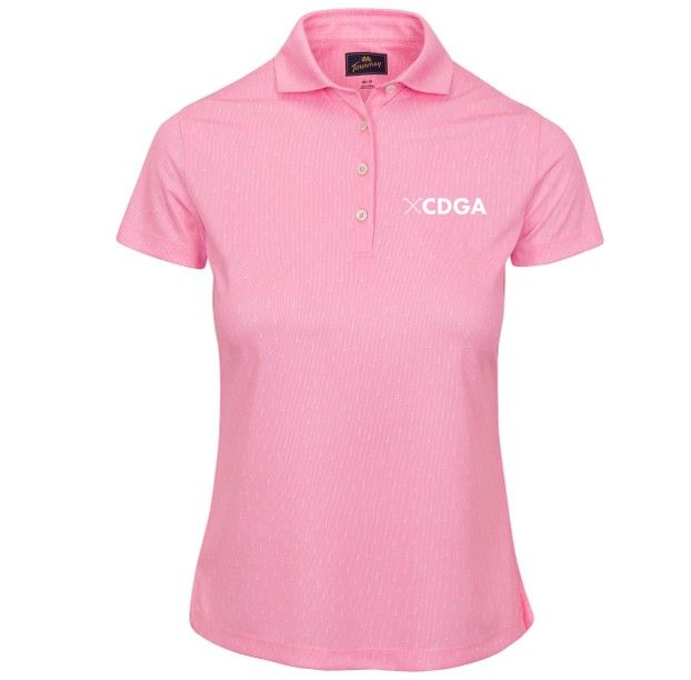 Tourney Women's Irons Print Performance Polo with CDGA Wordmark, Rose Pink