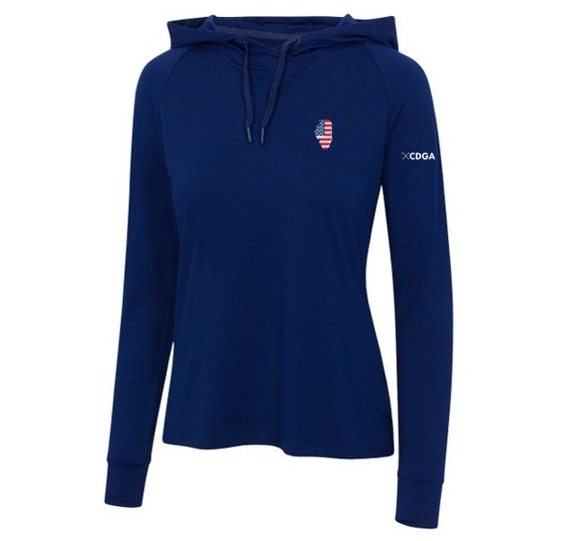 Greg Norman Women's Momentum Hoodie with IL/USA Flag, Marina Heather