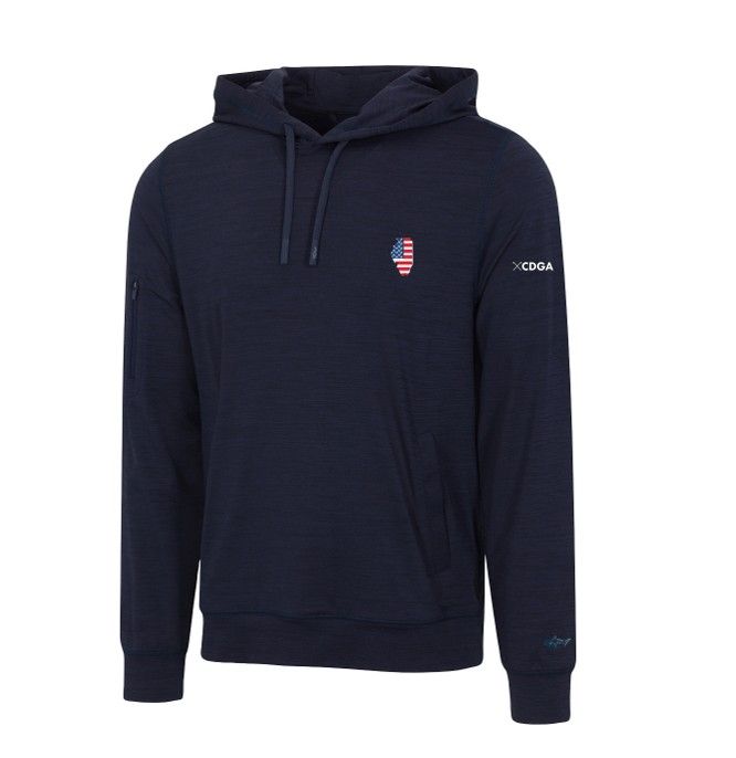 Greg Norman Men's Momentum Hoodie with IL/USA Flag, Navy Heather