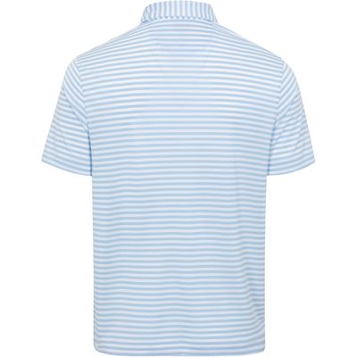 Greg Norman Men's ML75 Recycled Microlux Yarn-Dye Stripe Polo with Chi Flag/Clubs, Blue Haze/White